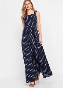 bonprix Maxikleid aus nachhaltiger Viskose, blau, Gr.48/50 (XL), Modernes langes Kleid mit R&uuml;schen und Schlitz, aus Viskose