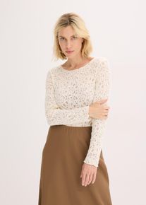 bonprix Spitzenbody mit flauschiger Oberfl&auml;che, wei&szlig;, Gr.56/58 (3XL), eleganter Body mit Struktur