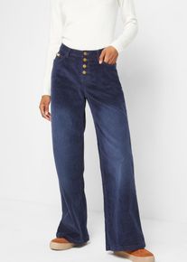bonprix Cordhose aus Baumwolle mit Stretch, blau, Gr.54, Weite Stretch-Cordhose mit Knopfleiste, 98% Baumwolle