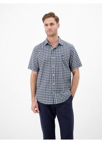 Kurzarmhemd Lerros "Kariertes Kurzarmhemd in Seersuckerqualit&auml;t", Herren, Gr. XL, Normalgr&ouml;&szlig;en, classic navy, 99% Baumwolle, 1% Elasthan, Hemden Kurzarmhemd