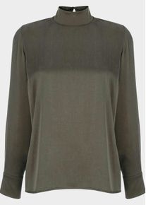 Langarmbluse Alba Moda "Satinbluse Satinbluse mit Stehkragen", Damen, Gr. 42, gr&uuml;n (oliv), Obermaterial: 53% Cupro CUP. 47% Viskose CV., Modern, figurumspielend, Blusen Langarmbluse