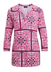 Schlupfbluse GOLDNER "Kurzgr&ouml;&szlig;e Bluse mit Muster, Halbarm", Damen, Gr. 22, pink (pink, gemustert), Obermaterial: 95% Viskose CV. 5% Elasthan EL., normal, Gerade, Blusen Schlupfbluse, Seitenschlitze