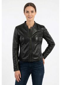 Lederjacke Mauritius "MWLuena", Damen, Gr. XXXL(46), schwarz, Obermaterial: 100% Schafsleder. Futter: 100% Baumwolle. &Auml;rmelfutter: 100% Polyester, unifarben, regular fit h&uuml;ftlang, mit Druckknopf, Jacken Lederjacke, im minimalistischen Design
