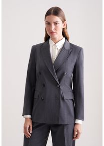 Jackenblazer Seidensticker, Damen, Gr. 48, grau, 53% Polyester, 44% Schurwolle, 3% Elastan, gestreift, Blazer Jackenblazer