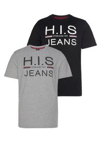 H.I.S. Rundhalsshirt H.I.S, Herren, Gr. S (44/46), schwarz (schwarz, grau, meliert), Single Jersey, Obermaterial: 100% Baumwolle. Obermaterial Melange: 90% Baumwolle, 10% Viskose, bedruckt, schmal, Rundhals, Shirts Rundhalsshirt, schmal geschnitten, bedrucktes Design, Rundhals, aus Baumwolle