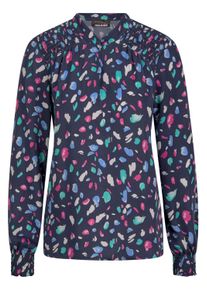 Klassische Bluse GOLDNER "Elegante Satinbluse mit Smok-Details", Damen, Gr. 54, blau (marine, smaragd, gemustert), Obermaterial: 100% Viskose CV., Modisch, Blusen Klassische Bluse, Smok-Details