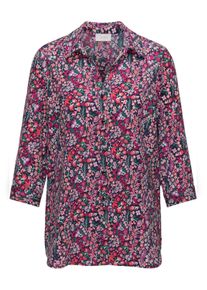 Hemdbluse GOLDNER "Kurzgr&ouml;&szlig;e Pflegeleichte Bluse mit 3/4-Arm", Damen, Gr. 21, pink (pink, rot, gemustert), Obermaterial: 100% Polyester PES., Manschette, Blusen Hemdbluse, Mit offenem Kragen