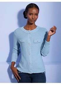 CR&Eacute;ATION L Strickjacke CREATION L, Damen, Gr. 52, eisblau, 50% Baumwolle, 50% Modal, unifarben, Strickjacken Strickjacke