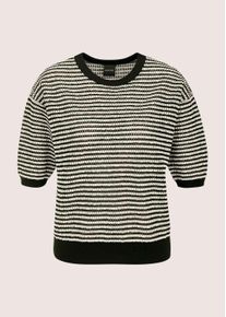 Madeleine Mode Longpullover MADELEINE "Wollpullover Sommerpullover mit Streifenmuster", Damen, Gr. 34, schwarz (schwarz, wollwei&szlig;), Obermaterial: 85% Wolle mw. 15% Polyester PES., Modern, gerade, Pullover Longpullover, Strukturstrick