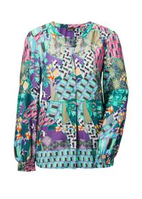 Klassische Bluse GOLDNER "Kurzgr&ouml;&szlig;e Patchworkbluse mit Rundhals, V-Schlitz", Damen, Gr. 25, gr&uuml;n (dunkelgr&uuml;n, gemustert), Obermaterial: 100% Viskose CV., figurumspielend, Gummib&uuml;ndchen, Blusen Klassische Bluse, Patchmuster