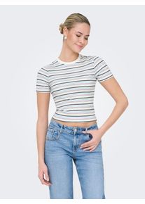Kurzarmshirt Only "ONLLUPE S/S STRIPE TEE JRS", Damen, Gr. M, cloud dancer stripes:multi stripes, Jersey, Obermaterial: 60% Polyester, 32% Viskose, 8% Elasthan, gestreift, slim fit normal, Rundhals, Shirts Kurzarmshirt