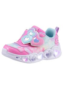 Lauflernschuh Skechers "Blinkschuh HEART LIGHTS - LOVIN REFLECTION", M&auml;dchen, Gr. 25, rosa (rosa, mint), Lacklederimitat, Textil, Schuhe Lauflernschuh, Blink,-Klettschuh mit Herz-Applikation, Gr&ouml;&szlig;enschablone zum Download