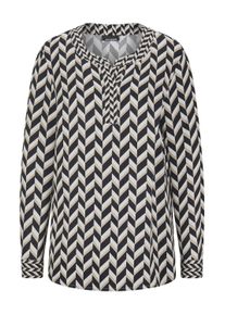 Schlupfbluse GOLDNER "Kurzgr&ouml;&szlig;e Grafische Viskosebluse mit Rundhals", Damen, Gr. 23, beige (stein, schwarz, gemustert), Obermaterial: 100% Viskose CV., Modisch, figurumspielend, Blusen Schlupfbluse, Seitennahtschlitze