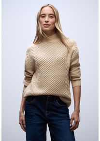 Stehkragenpullover Street One, Damen, Gr. 42, sanded beige, Strick, Obermaterial: 34% Baumwolle, 34% Polyacryl, 29% Polyester, 3% Elasthan, regular fit normal, ohne Ausschnitt, Rippb&uuml;ndchen, Pullover Stehkragenpullover, mit Strickmuster