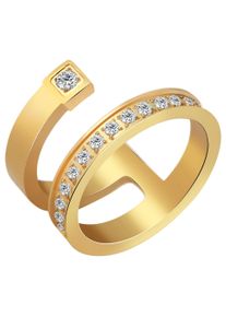 Adelia&acute;s Fingerring ADELIA&acute;S "Damen Ring aus Edelstahl mit Strass Steinchen" Gr. 54, gold, Fingerringe, Damen, 54, Edelstahl, Fingerring