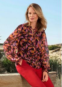 Schlupfbluse GOLDNER "Kurzgr&ouml;&szlig;e Chiffon-Bluse, semitransparente &Auml;rmel", Damen, Gr. 22, rot (rot, gemustert), Obermaterial: 100% Polyester PES., Blusen Schlupfbluse, Bindeb&auml;ndchen