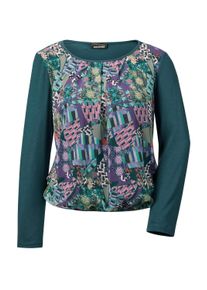 Kurzarmbluse GOLDNER "Langarm Chiffonbluse mit Patch-Druck", Damen, Gr. 42, gr&uuml;n (dunkelgr&uuml;n, gemustert), Obermaterial: 95% Viskose CV. 5% Elasthan EL., figurumspielend, Sonstiges, Blusen Kurzarmbluse, Chiffon-Einsatz