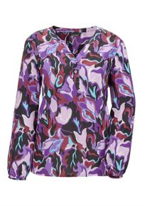 Schlupfbluse GOLDNER "Printbluse mit Allover-Druck", Damen, Gr. 50, lila (lila, gemustert), Obermaterial: 100% Viskose CV., figurumspielend, Gummib&uuml;ndchen, Blusen Schlupfbluse, Mit Seitenschlitzen