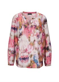 Kurzarmbluse GOLDNER "Kurzgr&ouml;&szlig;e Damen Tunikabluse mit Rundhals", Damen, Gr. 25, bunt (bunt, gemustert), Obermaterial: 100% Polyester PES., Modisch, Manschette, Blusen Kurzarmbluse, Knopfleiste