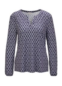 Kurzarmbluse GOLDNER "Elegantes Blusenshirt mit V-Ausschnitt", Damen, Gr. 38, blau (marine, wei&szlig;), Obermaterial: 95% Polyester PES. 5% Elasthan EL., Gummib&uuml;ndchen, Blusen Kurzarmbluse, Schulterpasse mit Kr&auml;uselung
