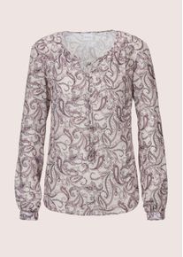 Madeleine Mode Langarmbluse MADELEINE "Bluse Rundhals-Bluse mit Unikat-Print", Damen, Gr. 42, wei&szlig; (wollwei&szlig;, blassrosa, rubinrot), Obermaterial: 100% Polyester PES., Modern, normal, Blusen Langarmbluse