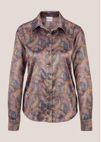 Madeleine Mode Langarmbluse MADELEINE "Bluse Satinbluse mit Knopfmanschetten", Damen, Gr. 46, beige (taupe, multicolor), Obermaterial: 97% Polyester PES. 3% Elasthan EL., Modern, normal, Blusen Langarmbluse