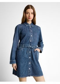 Jeanskleid Tom Tailor Denim, Damen, Gr. XXL, N-Gr, clean mid, Denim/Jeans, Obermaterial: 100% Baumwolle. Futter: 65% Baumwolle, 35% Polyester, unifarben, normal kniefrei, Rundhals, Kleider Jeanskleid, Langarm mit Jeansg&uuml;rtel