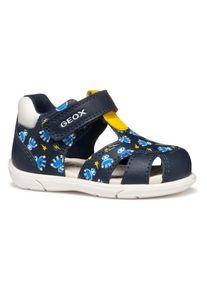 Lauflernschuh Geox "B SANDAL ZAPITO BOY", Jungen, Gr. 25, blau (navy, gelb), Synthetik, Schuhe Lauflernschuh, Babyschuh, Sandale, Klettschuh mit s&uuml;&szlig;em Roboter Motiven