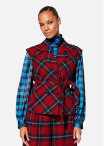 Madeleine Mode Langarmbluse MADELEINE "Bluse Karobluse mit Stehkragen", Damen, Gr. 40, blau (seeblau, multicolor), Obermaterial: 100% Polyester PES., Modern, Blusen Langarmbluse