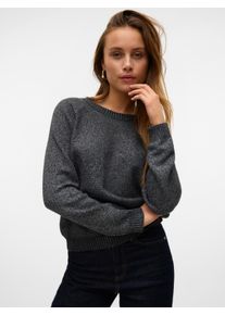 V&eacute;ro Moda Rundhalspullover VERO MODA "VMDOFFYSHINE LS O-NECK BLOUSE REP NOOS", Damen, Gr. XL, schwarz (asphalt detail:with silber lurex), Strick, Obermaterial: 85% Polyester, 11% metallisierte Fasern, 2% Elasthan, 2% Nylon, gl&auml;nzend, regular fit h&uuml;ftbedeckend, Rundhals, Rippb&uuml;ndchen, Pullover Rundhalspullover