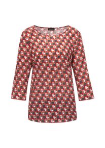 Schlupfbluse GOLDNER "Kurzgr&ouml;&szlig;e Bluse 3/4-Arm mit grafischem Druck", Damen, Gr. 23, braun (camel, gemustert), Obermaterial: 100% Viskose CV., gerade, Gerade, Blusen Schlupfbluse, Applikationen