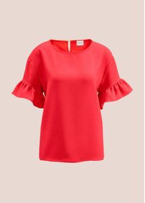 Madeleine Mode Kurzarmbluse MADELEINE "Bluse Hemdbluse mit gl&auml;nzendem Finish", Damen, Gr. 48, rot (koralle), Obermaterial: 100% Polyester PES., Modern, Blusen Kurzarmbluse