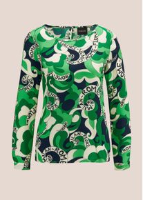 Madeleine Mode Kurzarmbluse MADELEINE "Bluse Statement-Bluse mit St&auml;dteprint", Damen, Gr. 42, gr&uuml;n (gr&uuml;n, marine, ecru), Obermaterial: 100% Viskose CV., Modern, Blusen Kurzarmbluse