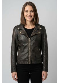 Lederjacke Mauritius "MWEvina", Damen, Gr. XXXL(46), antique schwarz, Obermaterial: 100% Schafsleder. Futter: 100% Baumwolle. &Auml;rmelfutter: 100% Polyester, Antik-Look, regular fit normal, abgesteppt, Jacken Lederjacke, mit Reverskragen, Topseller