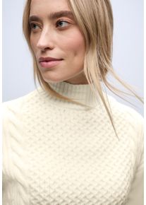 Stehkragenpullover Street One, Damen, Gr. 46, soft beige, Strick, Obermaterial: 34% Baumwolle, 34% Polyacryl, 29% Polyester, 3% Elasthan, regular fit normal, ohne Ausschnitt, Rippb&uuml;ndchen, Pullover Stehkragenpullover, mit Strickmuster