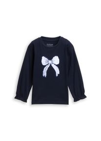 Langarmshirt Tom Tailor, M&auml;dchen, Gr. 92/98, sky captain blau, Single Jersey, Obermaterial: 100% Baumwolle, bedruckt, regular fit normal, Rundhals, Volant, Shirts Langarmshirt, mit Wendepailletten