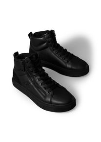 Schn&uuml;rboots Calvin Klein Jeans "CLASSIC CUP MID LACEUP ZIP LTH", Herren, Gr. 46, schwarz, Leder, unifarben, Basic, Schuhe Schn&uuml;rboots, High Top Sneaker, Sneakerboots, Stiefelette mit gepolstertem Schaft