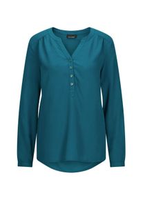 Schlupfbluse GOLDNER "Kurzgr&ouml;&szlig;e Elegante Viskosebluse mit V-Ausschnitt", Damen, Gr. 24, gr&uuml;n (petrol), Obermaterial: 100% Viskose CV., Modisch, gerade, Tubular, Blusen Schlupfbluse, Knopfleiste