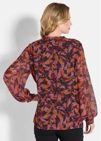 Schlupfbluse GOLDNER "Chiffon-Bluse mit semitransparenten &Auml;rmeln", Damen, Gr. 40, rot (rot, gemustert), Obermaterial: 100% Polyester PES., Blusen Schlupfbluse, Bindeb&auml;ndchen