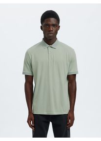 Poloshirt Selected "SLHFAVE BUTTON SS POLO NOOS", Herren, Gr. XL, aqua gray, Jersey, Obermaterial: 50% Baumwolle, 50% Polyester, unifarben, regular fit normal, ohne Ausschnitt, Shirts Poloshirt, Baumwollmischung, regular fit