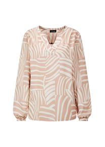 Schlupfbluse GOLDNER "Kurzgr&ouml;&szlig;e Grafische Viskosebluse mit Schlitz", Damen, Gr. 25, beige (beige, gemustert), Obermaterial: 100% Viskose CV., figurumspielend, Blusen Schlupfbluse, Gummib&uuml;ndchen am Armabschluss