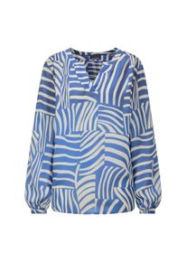 Schlupfbluse GOLDNER "Grafische Viskosebluse mit Schlitz", Damen, Gr. 48, blau (blau, gemustert), Obermaterial: 100% Viskose CV., figurumspielend, Blusen Schlupfbluse, Gummib&uuml;ndchen am Armabschluss