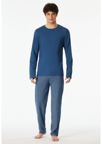 Schlafanzug Schiesser "Casual Essentials", Herren, Gr. 48, 815, blau, Single Jersey, Obermaterial: 100% Baumwolle, regular fit lang, Rundhals, Homewear-Sets Schlafanzug, mit unifarbenem Langarmshirt mit rundem Halsausschnitt