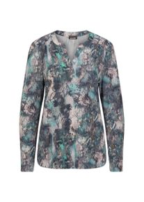 Kurzarmbluse GOLDNER "Kurzgr&ouml;&szlig;e Elegantes Blusenshirt mit V-Ausschnitt", Damen, Gr. 19, gr&uuml;n (petrol, gemustert), Obermaterial: 95% Polyester PES. 5% Elasthan EL., Gummib&uuml;ndchen, Blusen Kurzarmbluse, Schulterpasse mit Kr&auml;uselung