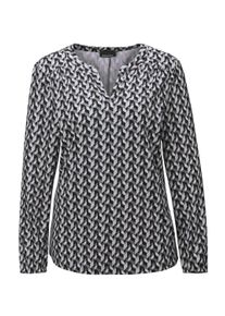 Kurzarmbluse GOLDNER "Elegantes Blusenshirt mit V-Ausschnitt", Damen, Gr. 52, grau (grau, gemustert), Obermaterial: 95% Polyester PES. 5% Elasthan EL., Gummib&uuml;ndchen, Blusen Kurzarmbluse, Schulterpasse mit Kr&auml;uselung