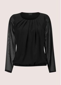 Madeleine Mode Langarmbluse MADELEINE "Bluse Rundhals-Bluse mit transparenten &Auml;rmeln", Damen, Gr. 34, schwarz, Obermaterial: 100% Polyester PES., Modern, normal, Blusen Langarmbluse