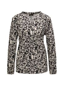Kurzarmbluse GOLDNER "Kurzgr&ouml;&szlig;e Elegantes Blusenshirt mit V-Ausschnitt", Damen, Gr. 23, beige (sand, schwarz, gemustert), Obermaterial: 95% Polyester PES. 5% Elasthan EL., Gummib&uuml;ndchen, Blusen Kurzarmbluse, Schulterpasse mit Kr&auml;uselung