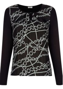 Shirtbluse Alba Moda "Blusenshirt Blusenshirt mit Kettendruck", Damen, Gr. 38, schwarz, Obermaterial: 53% Cupro CUP. 47% Viskose CV., Modern, Blusen Shirtbluse