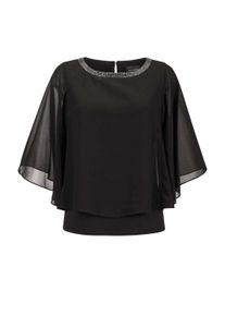 Kurzarmbluse GOLDNER "Edle Chiffonbluse, U-Boot-Ausschnitt", Damen, Gr. 42, schwarz, Obermaterial: 100% Polyester PES., figurumspielend, Sonstiges, Blusen Kurzarmbluse, Glitzersteine