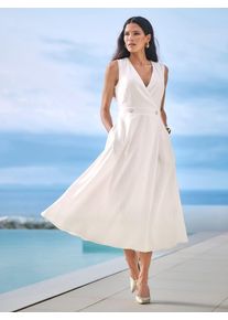 Tr&auml;gerkleid Heine "Webkleid", Damen, Gr. 50, Normalgr&ouml;&szlig;en, ecru, 55% Leinen, 45% Viskose, unifarben, lang, V-Ausschnitt, Kleider Tr&auml;gerkleid